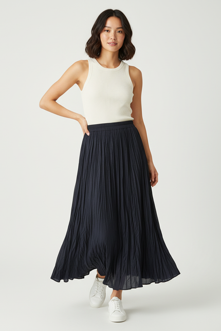 Jupe Midi Plissée Noire