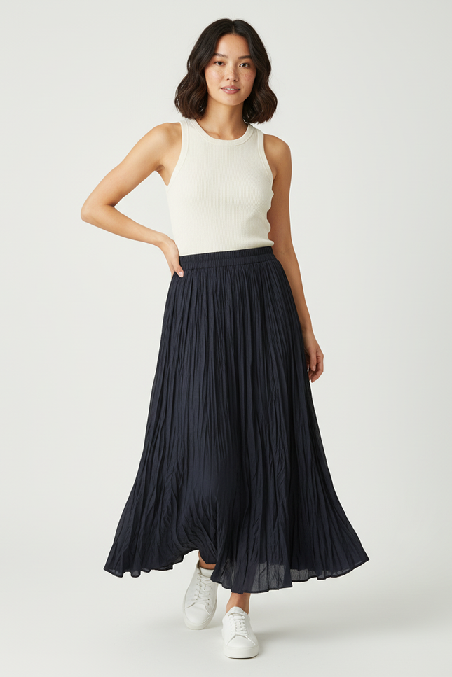Jupe Midi Plissée Noire