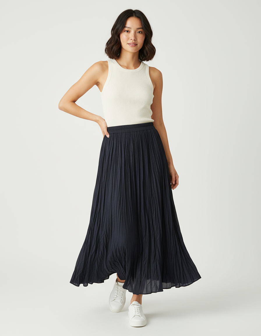 Jupe Midi Plissée Noire