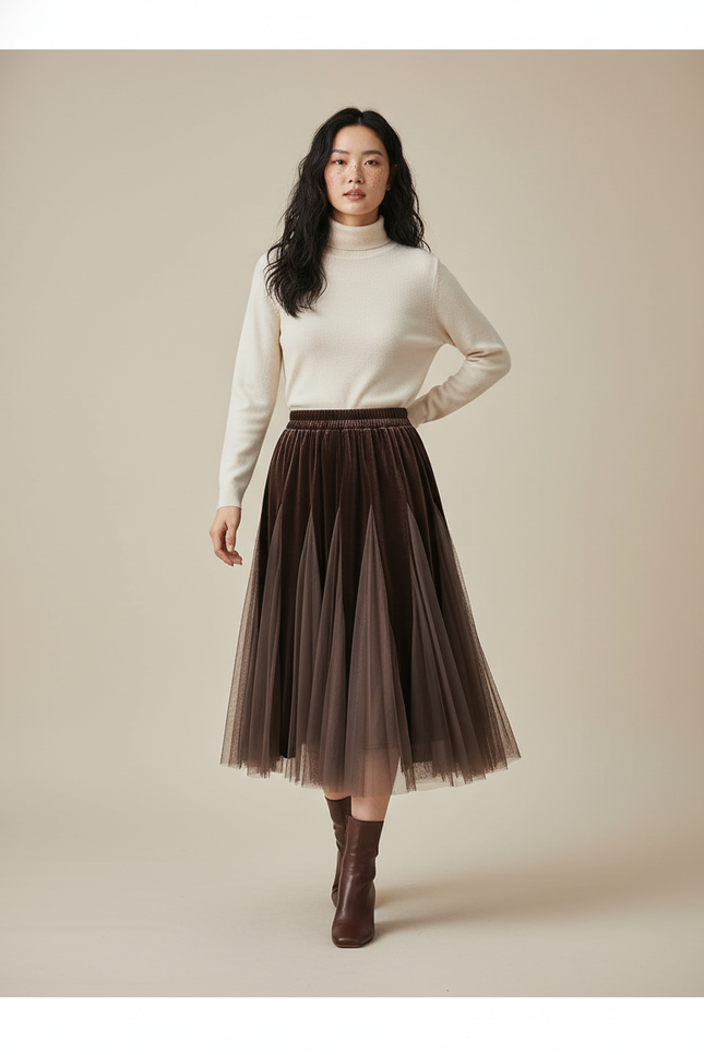 Jupe Midi Velours Femme