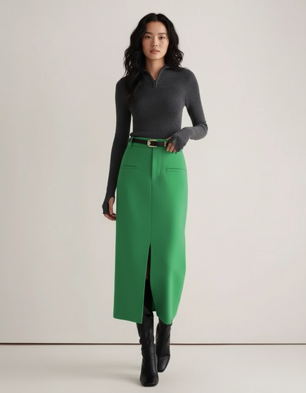 Jupe Midi Verte Fendue Chic
