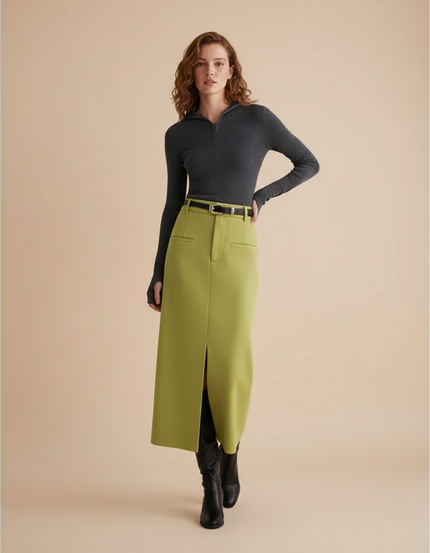 Jupe Midi Verte Fendue Chic tendance