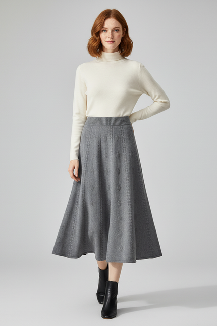 Jupe Midi Grise Tricotée Élégante