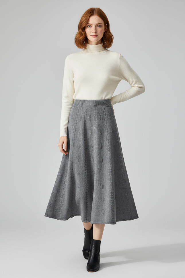Jupe Midi Grise Tricotée Élégante