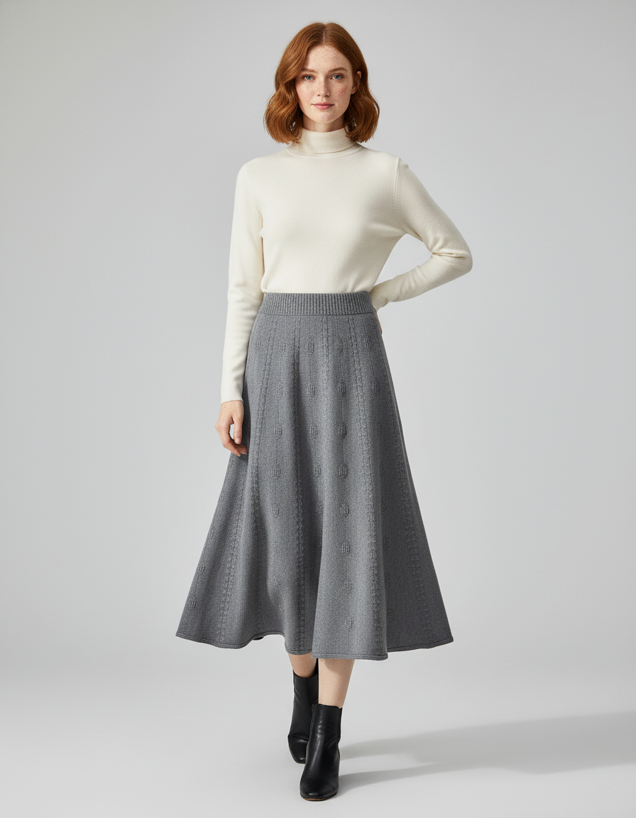 Jupe Midi Grise Tricotée Élégante