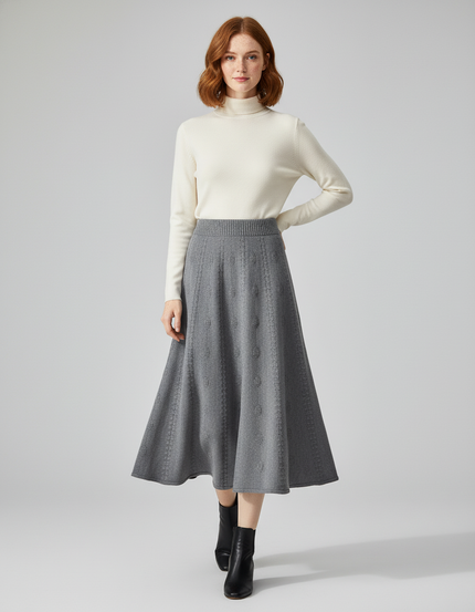 Jupe Midi Grise Tricotée Élégante