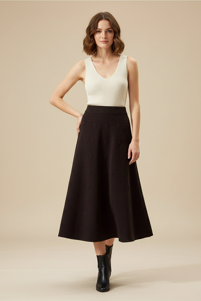 Jupe Midi Tricotée Noire Chic