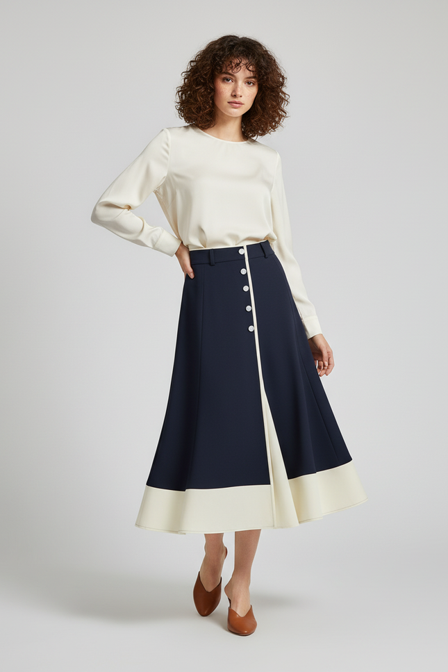 Jupe Bleu Marine Midi