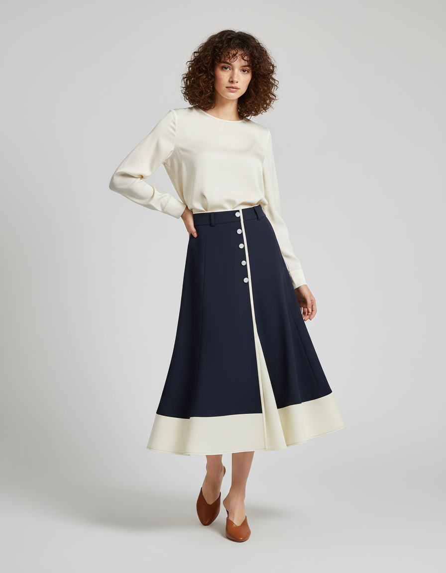 Jupe Bleu Marine Midi