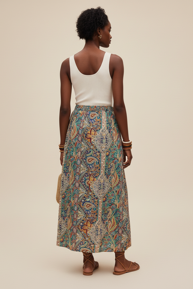 Jupe Midi Cachemire Fendue Bohème