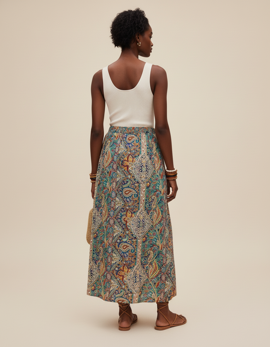 Jupe Midi Cachemire Fendue Bohème