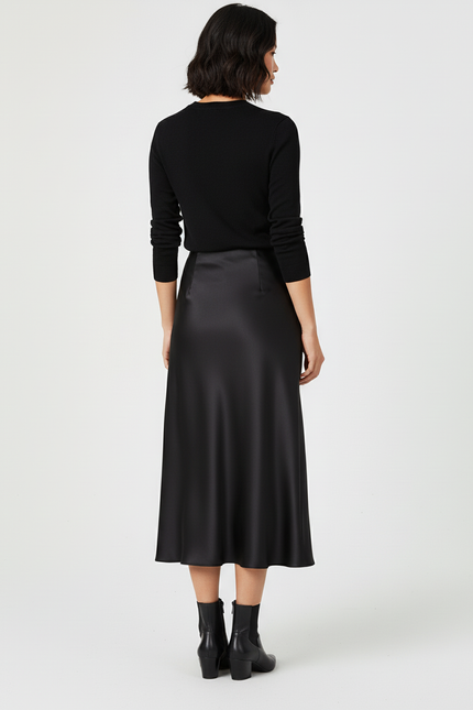 Jupe Satin Noire Midi