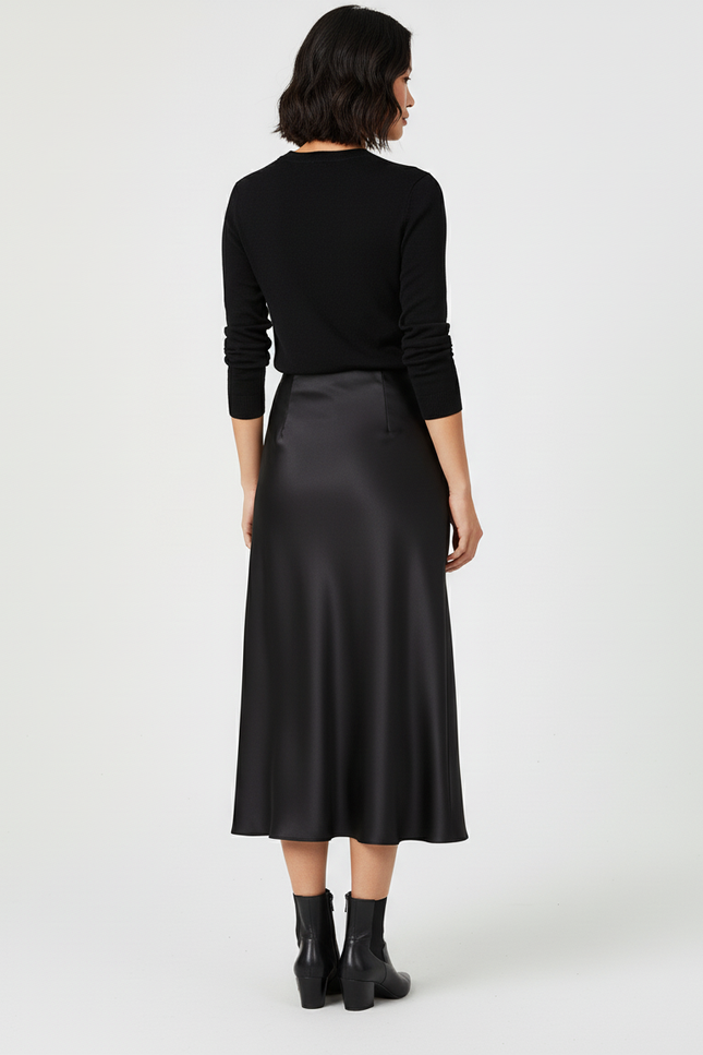 Jupe Satin Noire Midi