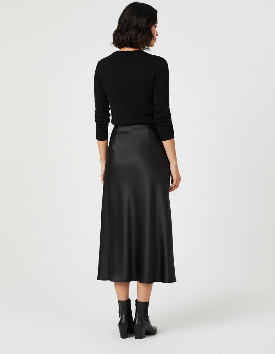 Jupe Satin Noire Midi
