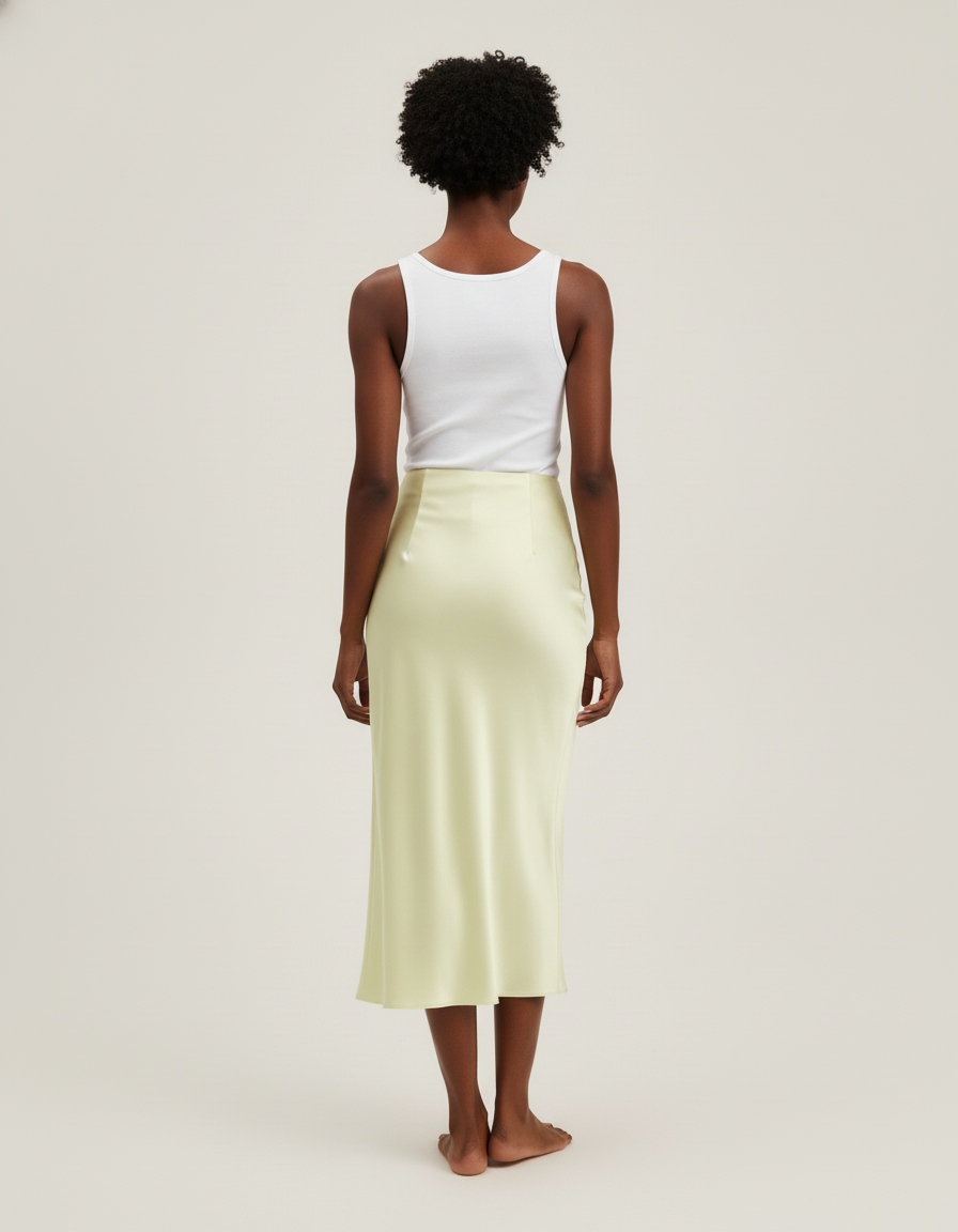 Jupe Midi Vert Pâle Satinée Élégante