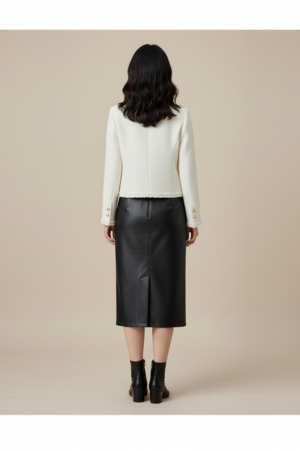 Jupe Midi Cuir Noir Fendue Chic