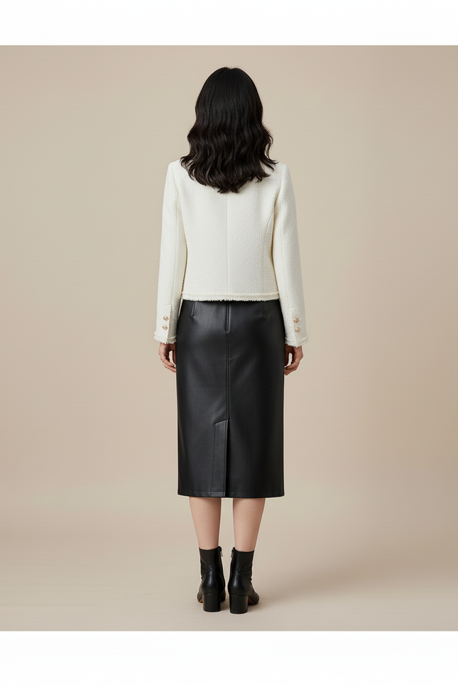 Jupe Midi Cuir Noir Fendue Chic