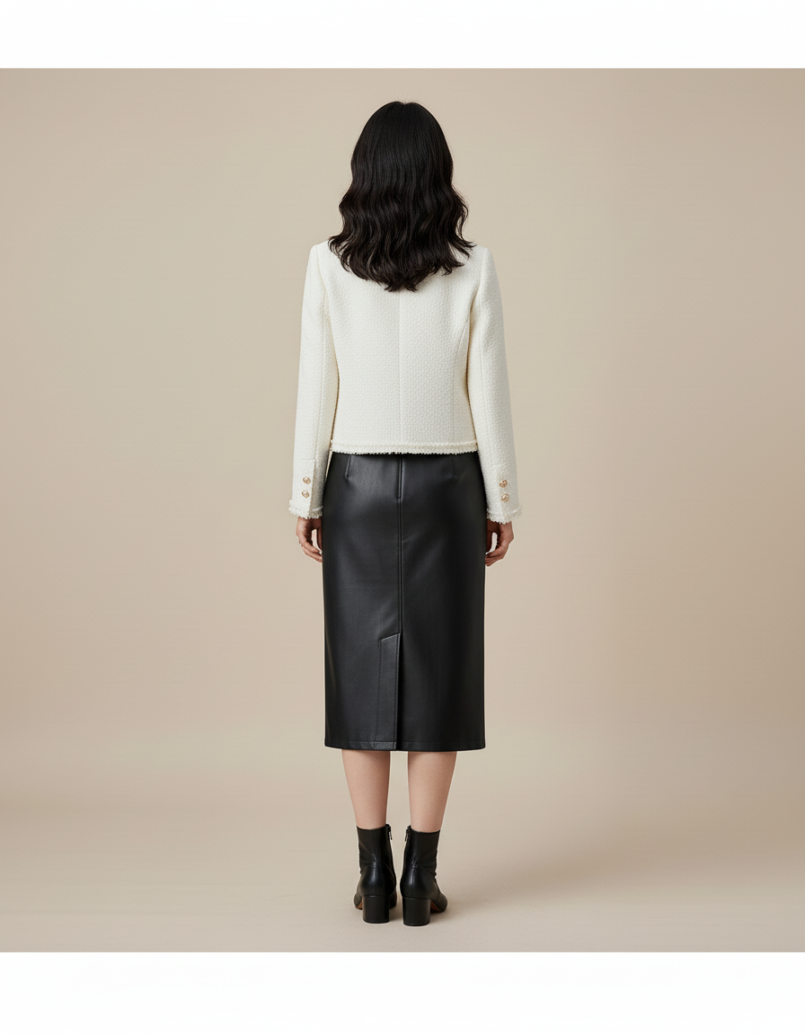 Jupe Midi Cuir Noir Fendue Chic