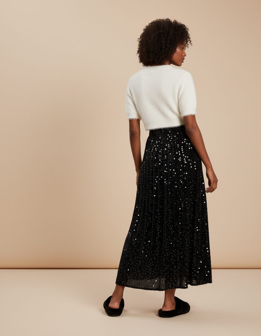 Jupe Midi Noire Paillettes Chic