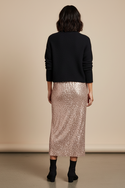 Jupe Midi Pailletée Dorée Chic