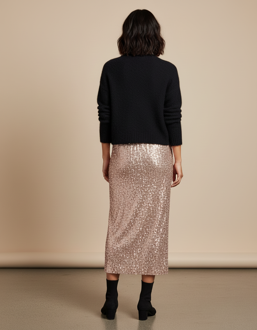 Jupe Midi Pailletée Dorée Chic