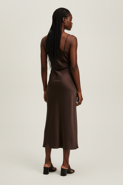 Jupe Midi Marron Satinée Élégante