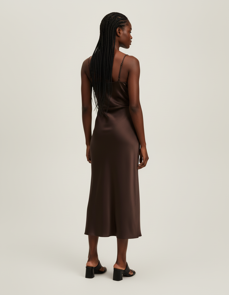 Jupe Midi Marron Satinée Élégante