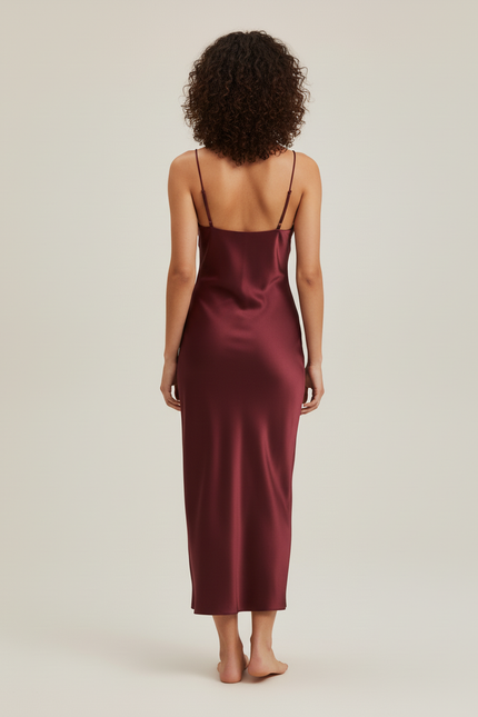 Jupe Midi Satinée Bordeaux Élégante