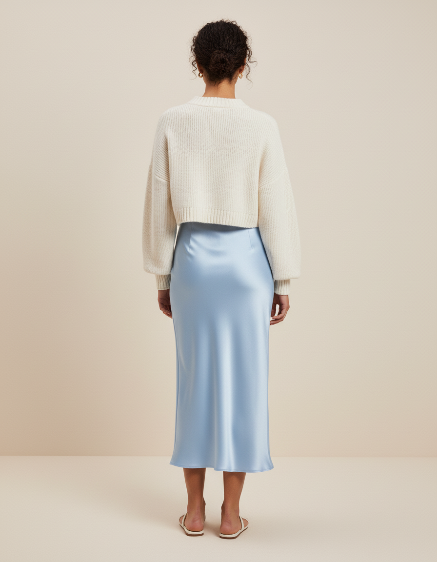 Jupe Midi Bleue Satinée Élégante