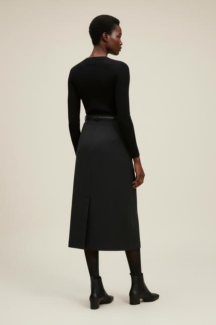 Jupe Midi Gris Anthracite Laine Élégante