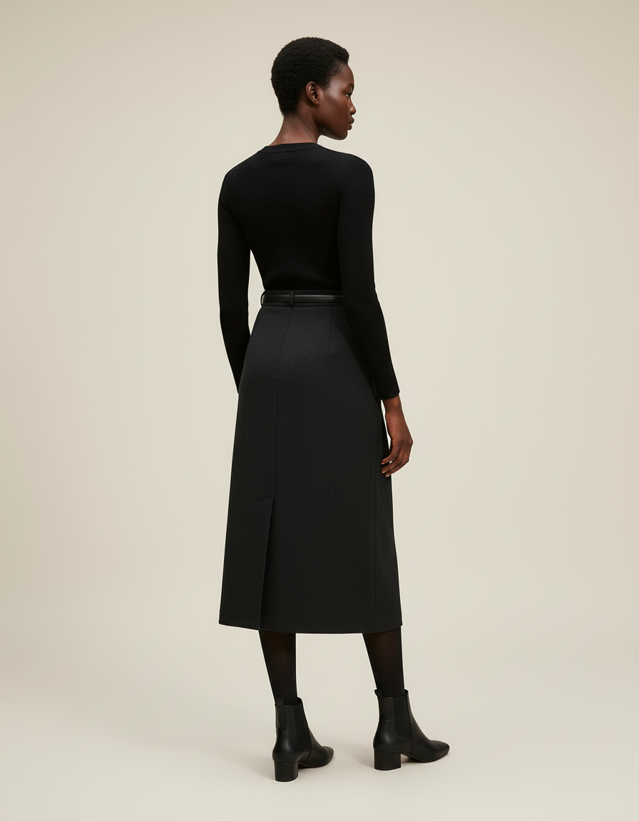 Jupe Midi Gris Anthracite Laine Élégante