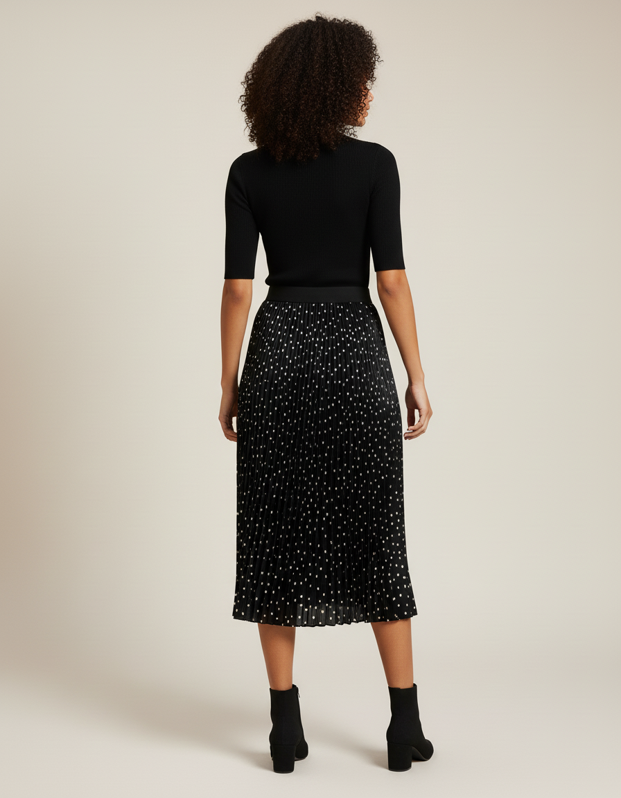 Jupe Midi Plissée À Pois Élégante