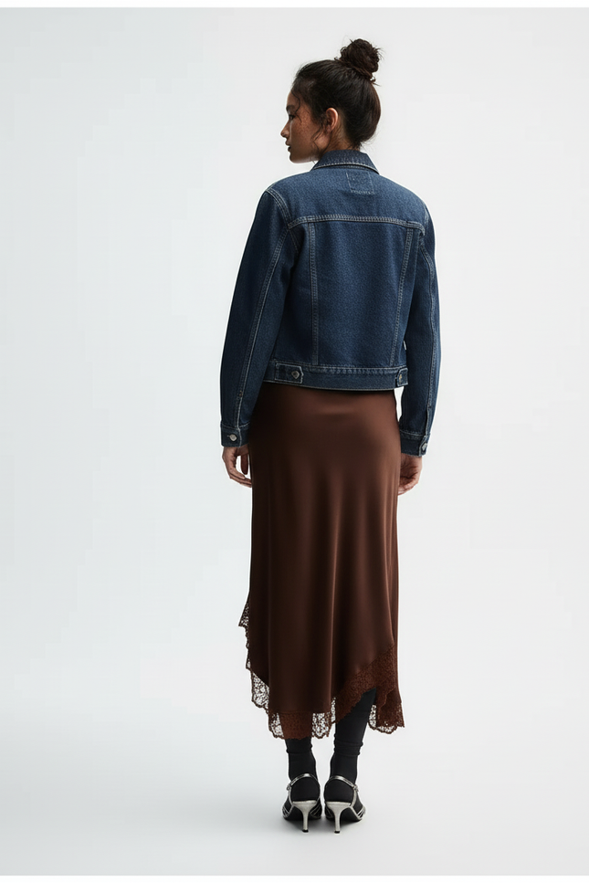 Jupe Midi Marron Dentelle Élégante