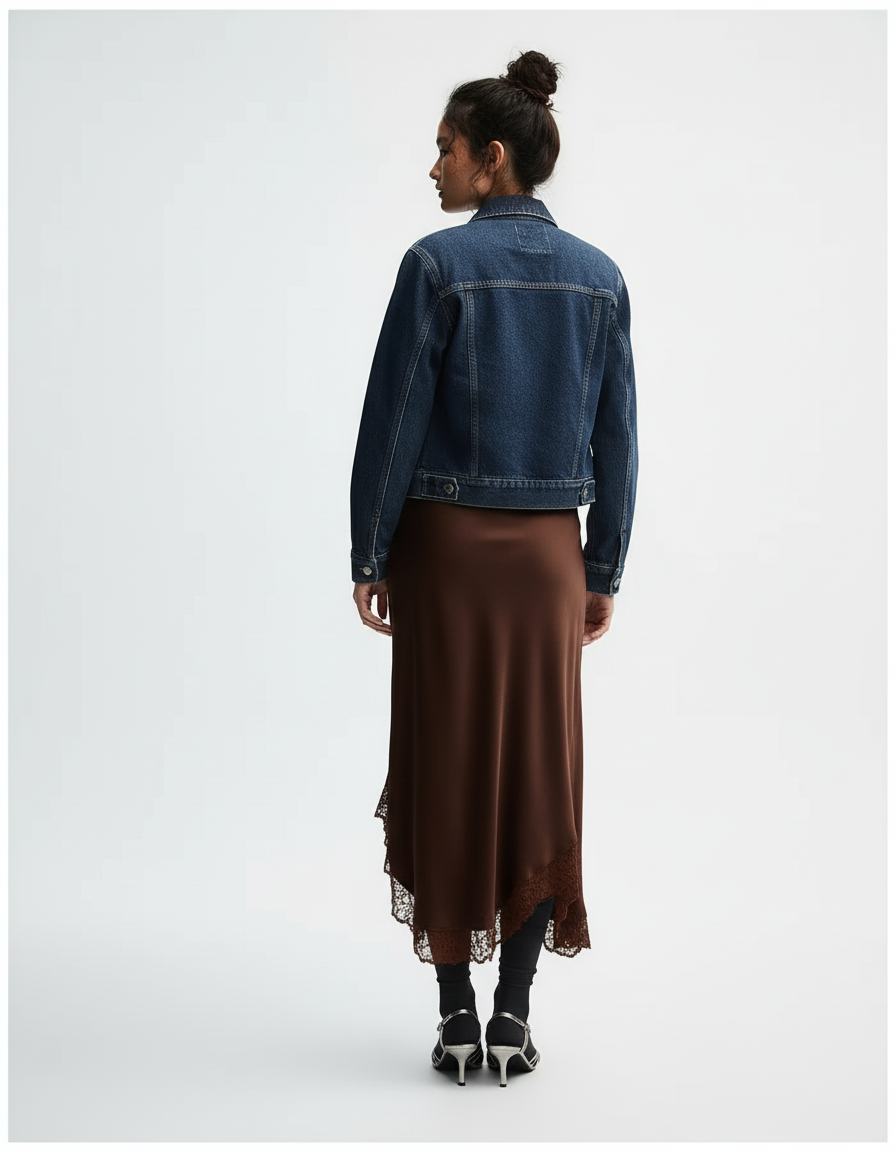 Jupe Midi Marron Dentelle Élégante