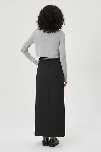 Jupe Midi Noire Droite Élégante