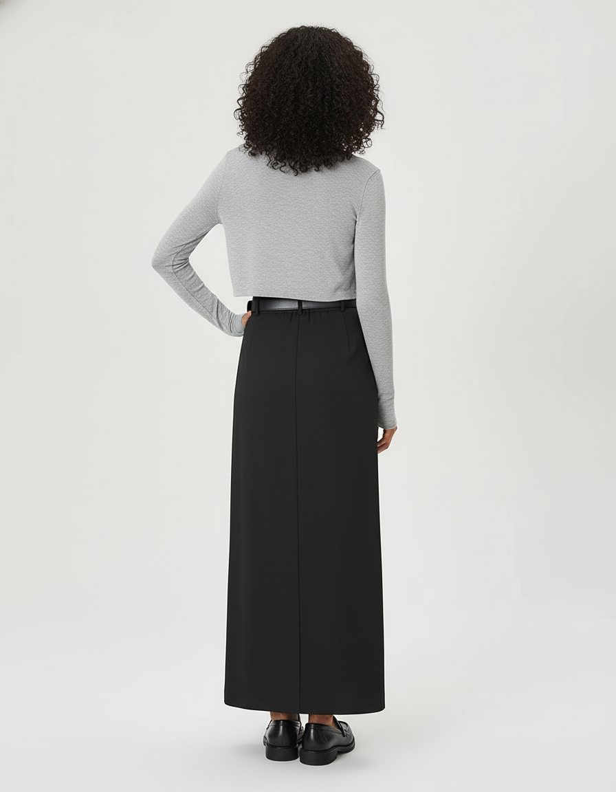 Jupe Midi Noire Droite Élégante