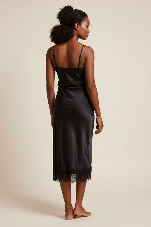 Jupe Midi Satin Noir