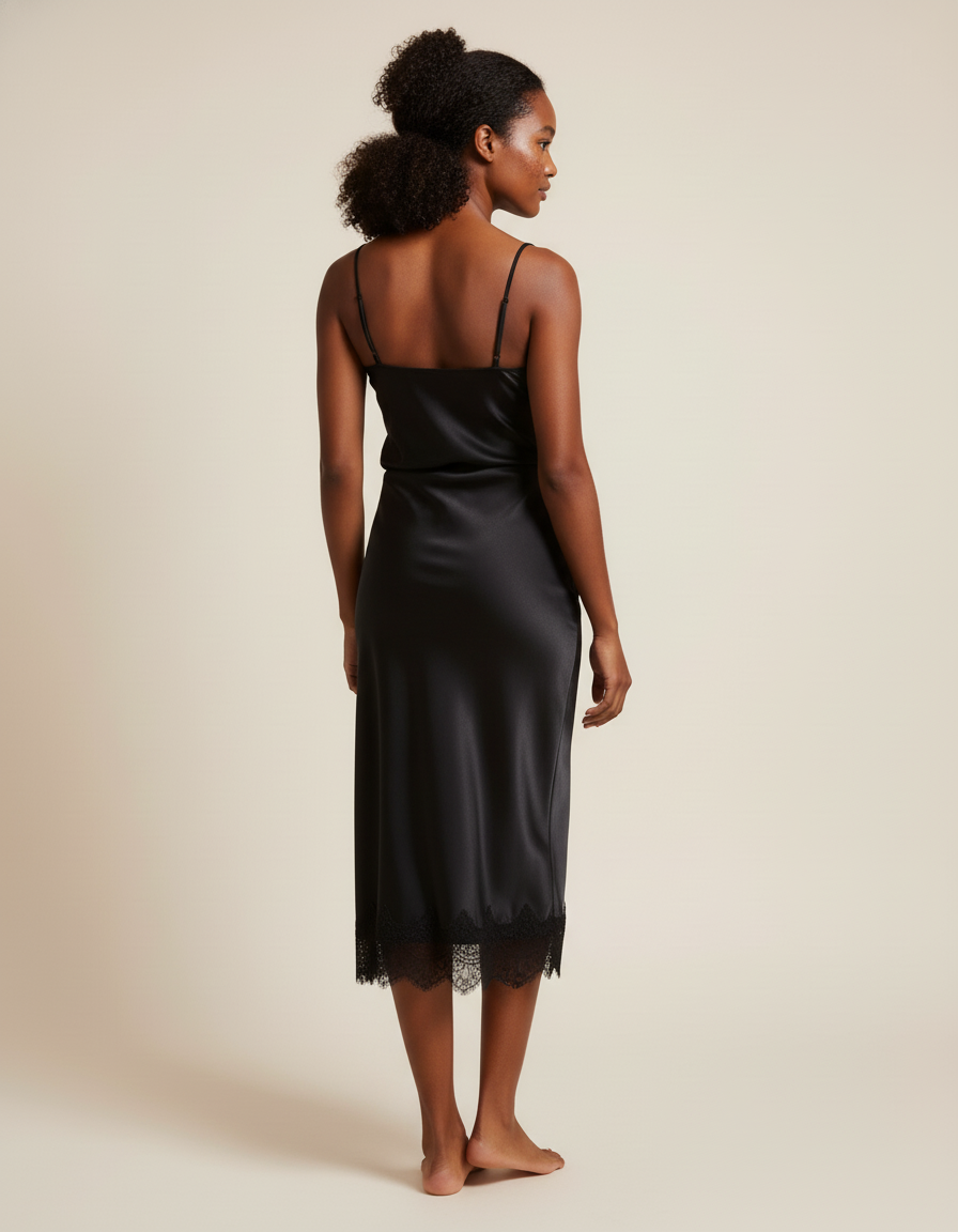 Jupe Midi Satin Noir