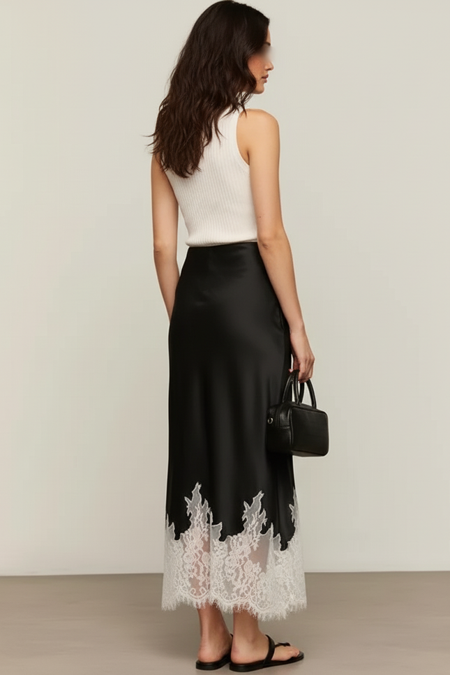 Jupe Midi Noire Dentelle Élégante