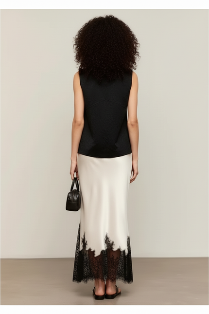 Jupe Midi Satinée Dentelle Élégante