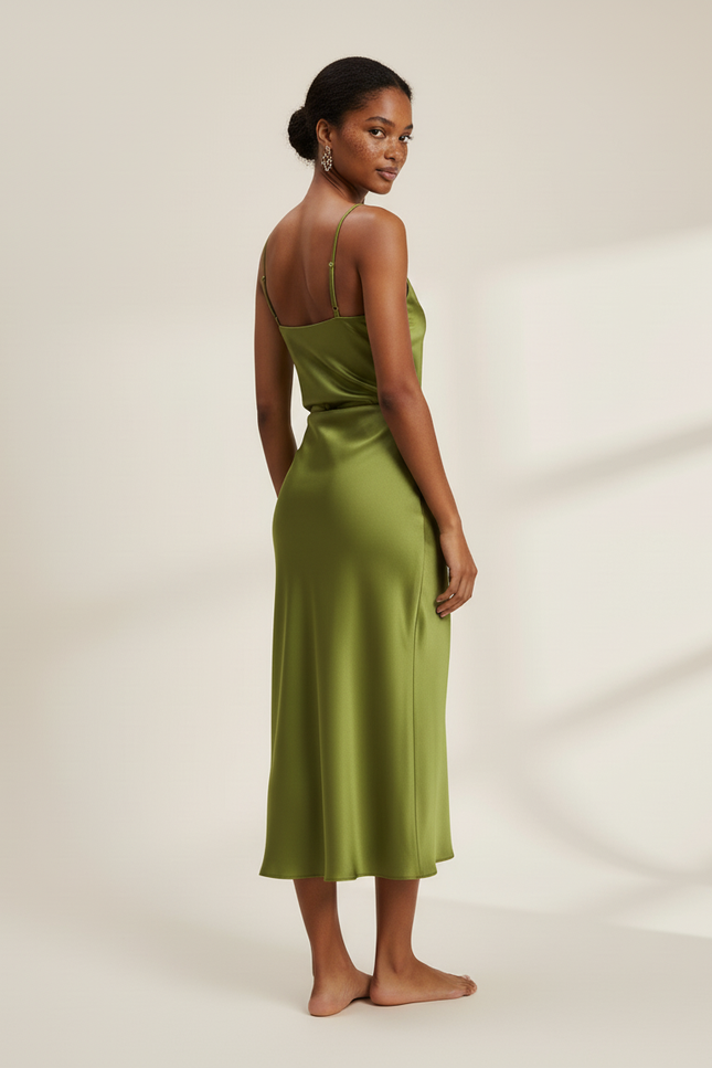 Jupe Midi Verte Satinée Élégante