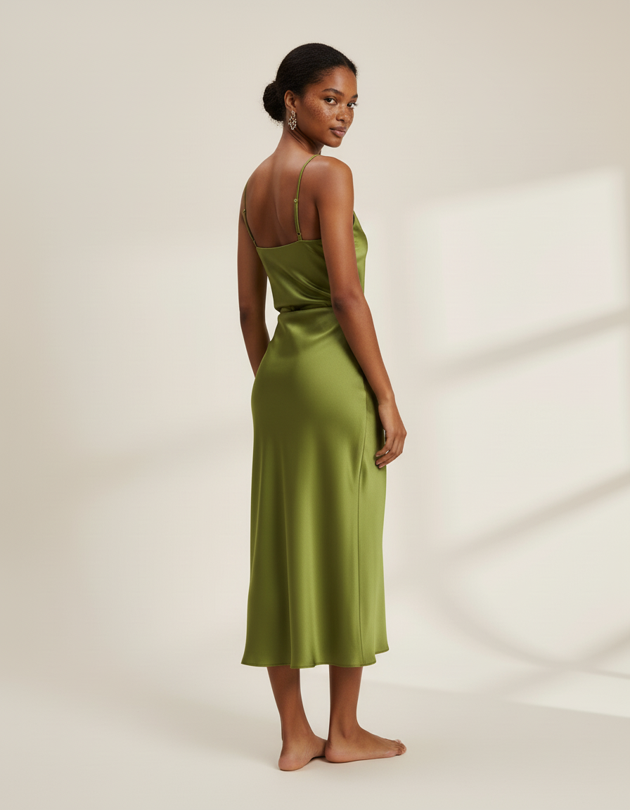 Jupe Midi Verte Satinée Élégante