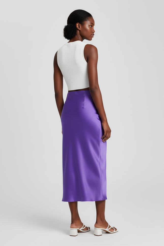 Jupe Midi Violet Satinée Fluide