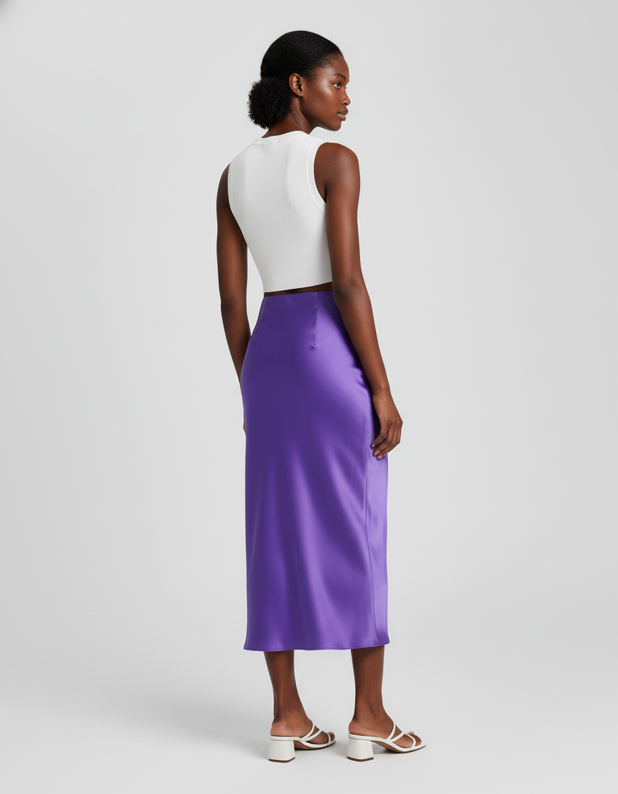 Jupe Midi Violet Satinée Fluide