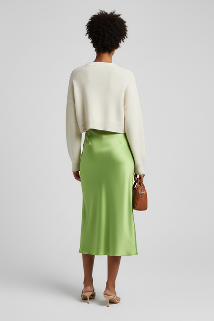 Jupe Midi Satin Vert Anis Élégante