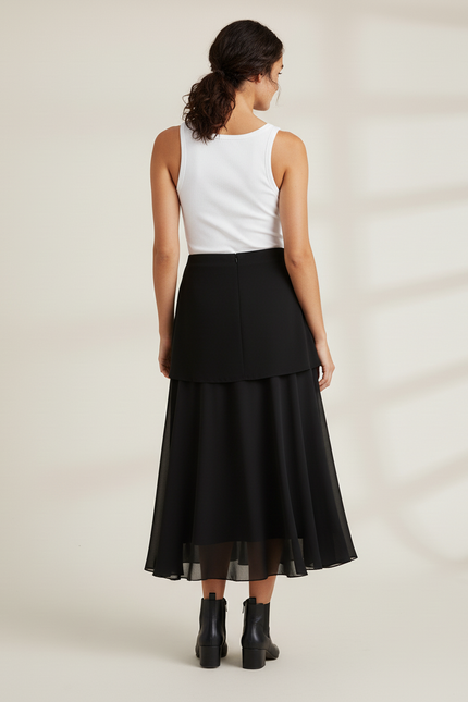Jupe Midi Noire Voilée Chic