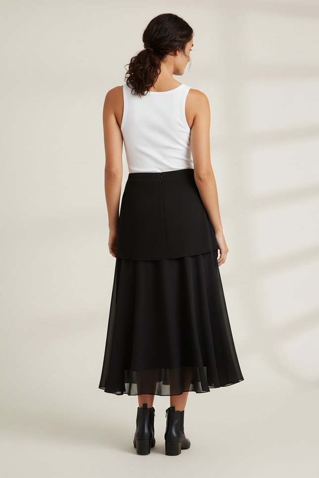 Jupe Midi Noire Voilée Chic