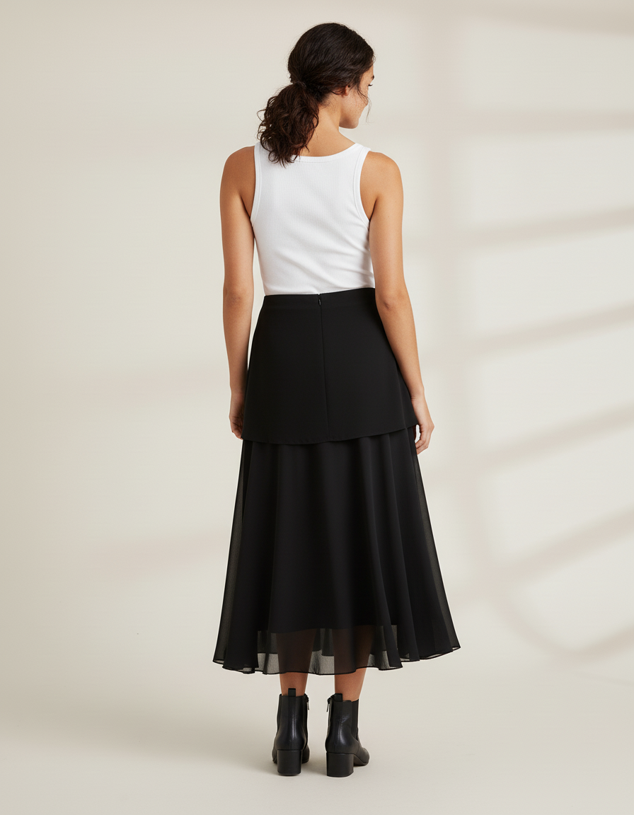 Jupe Midi Noire Voilée Chic