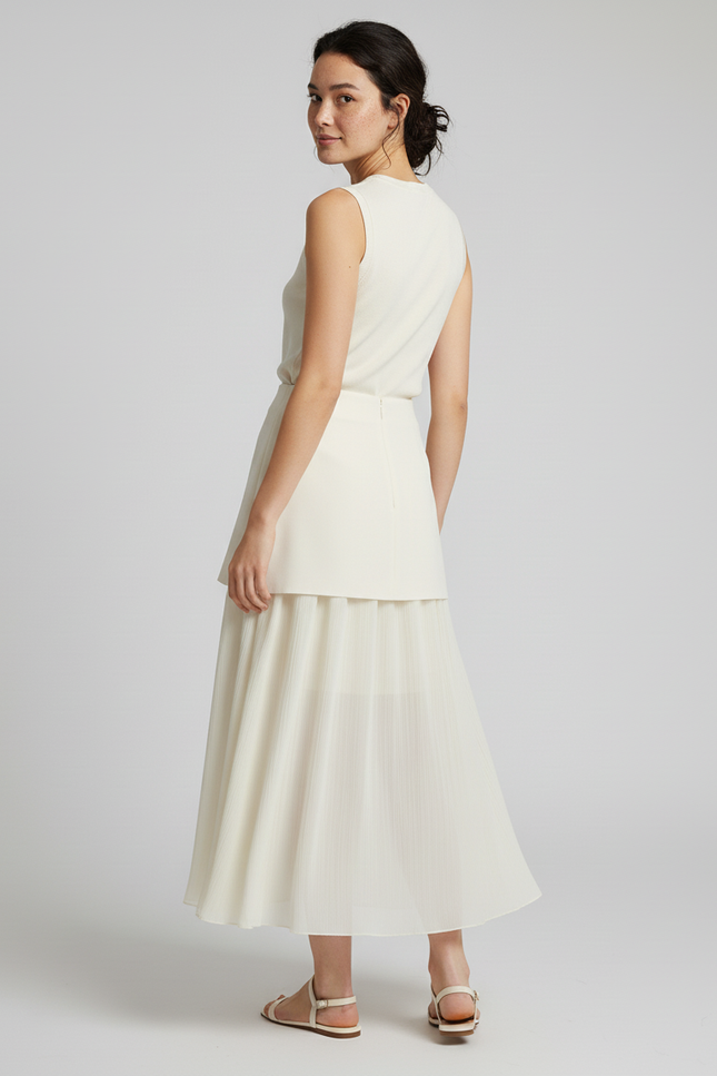 Jupe Midi Ivoire Plissée Fluide