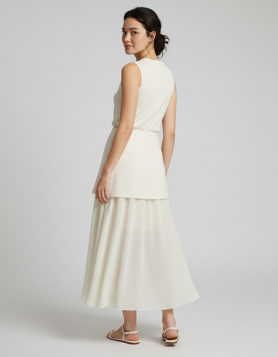 Jupe Midi Ivoire Plissée Fluide